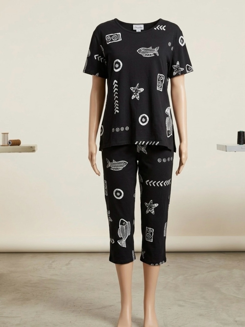 90s Coastal Chantilly Novelty Fish Print Loungewear Set